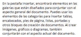En la pesta�a Insertar, encontrar� elementos en las galer�as que est�n dise�ados para conjuntar con el aspecto general del documento. Puedes usar los elementos de las categor�as para insertar tablas, encabezados, pies de p�gina, listas, portadas y otros bloques de creaci�n de documentos. Al crear im�genes, gr�ficos o diagramas, tambi�n conjuntar�n con el aspecto actual del documento.